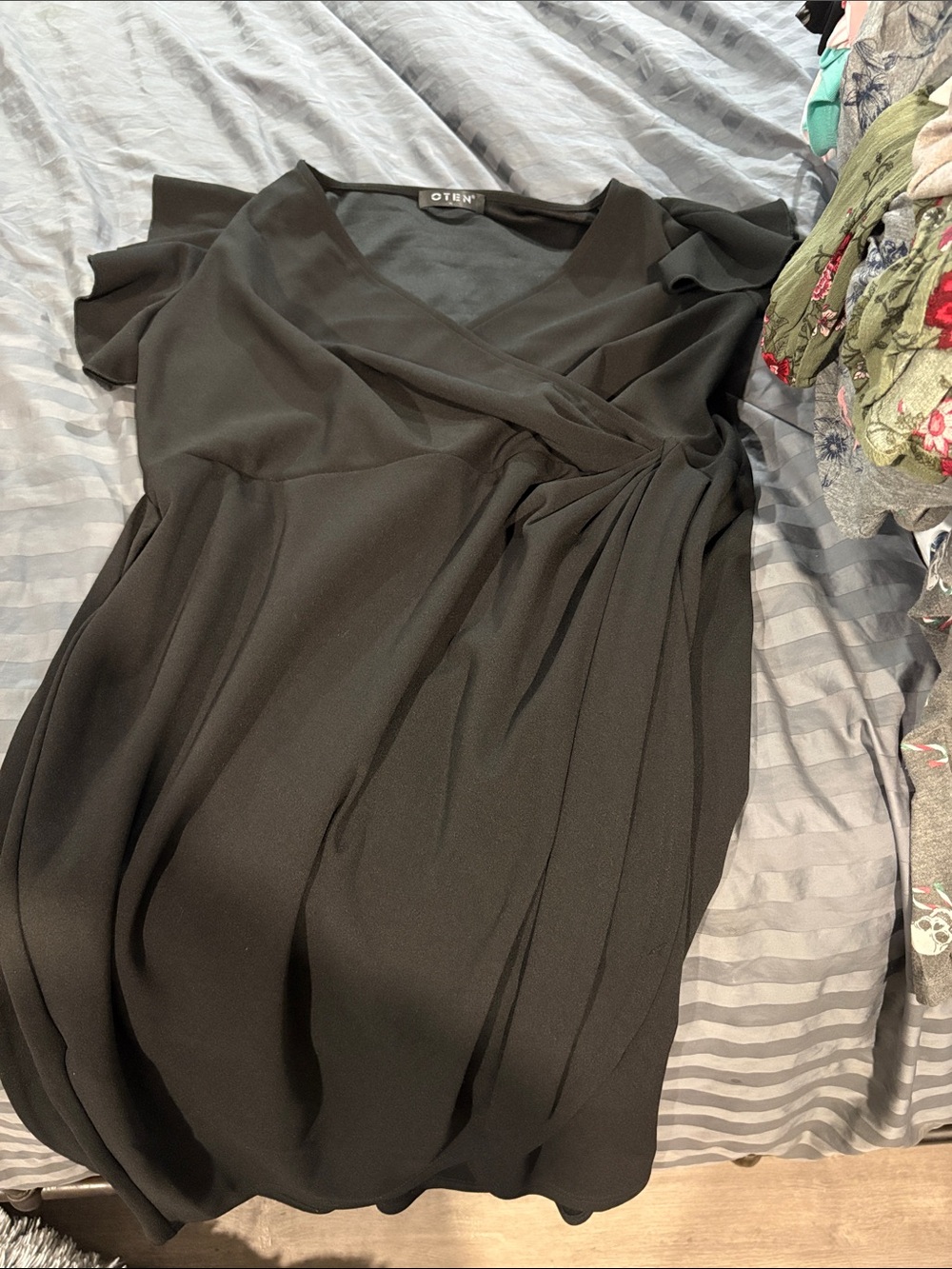 Black Draped V-Neck Women’s Dress